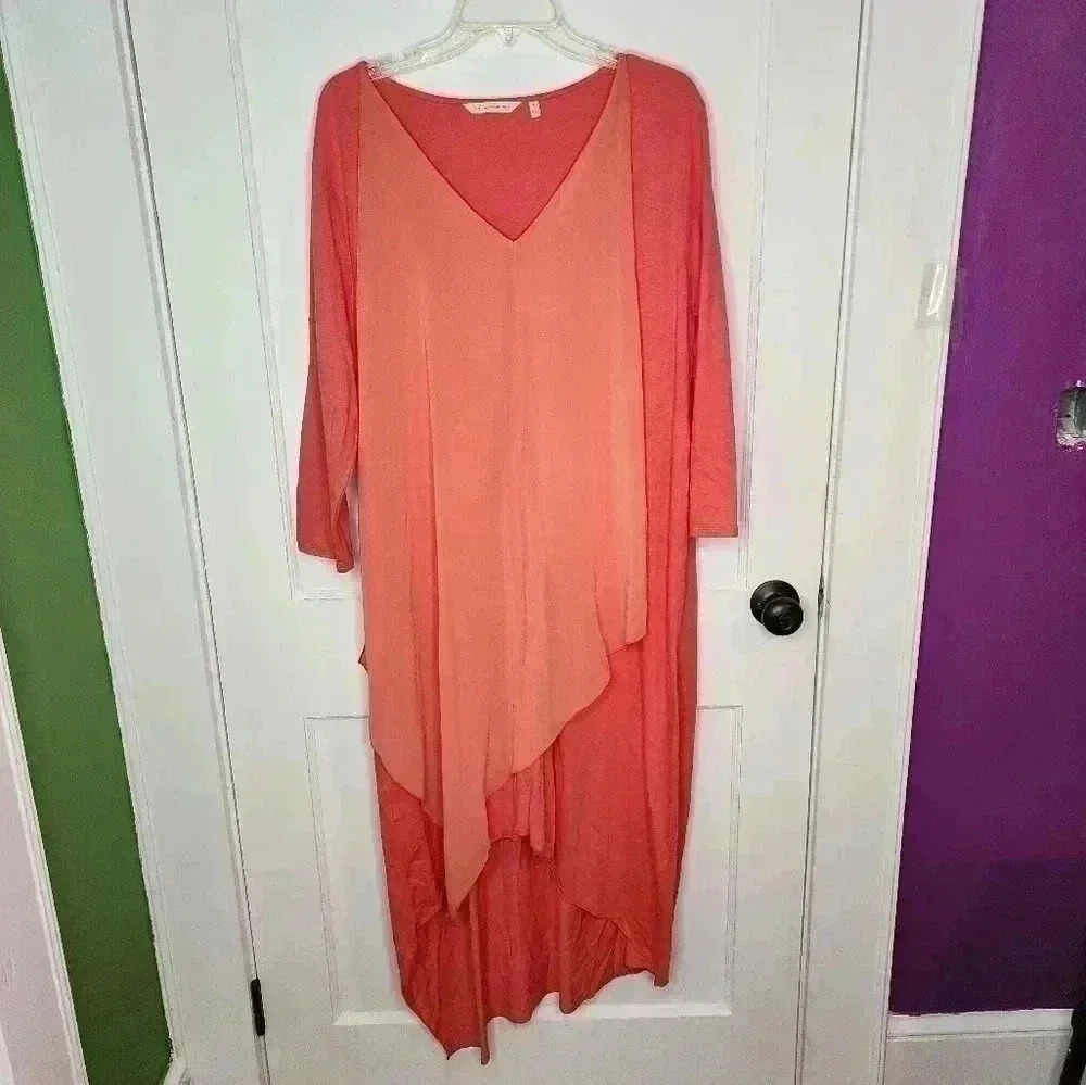 Soft Surroundings Midi Dress Women Size XL Chiffon Asymmetrical Coral Andalou